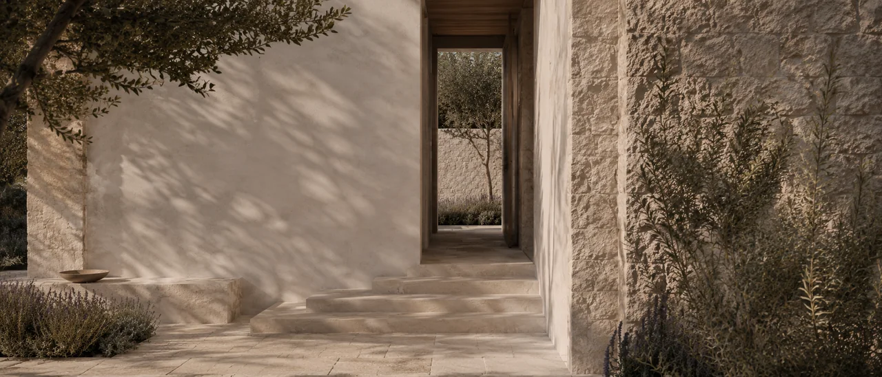 Arquitetura residencial em luz natural, usada como contexto para apresentação visual de um imóvel.